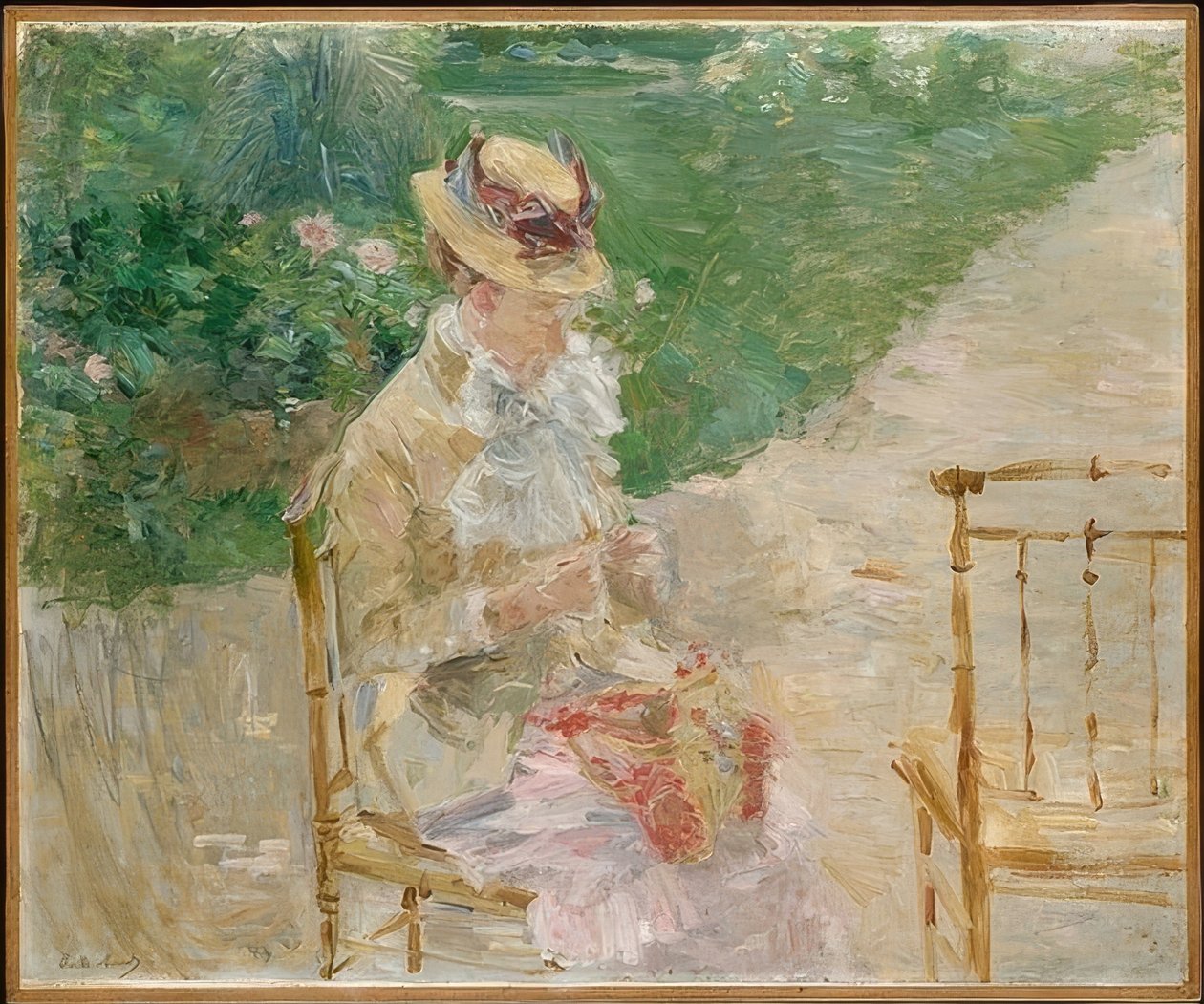 Jonge vrouw aan het breien door Berthe Morisot