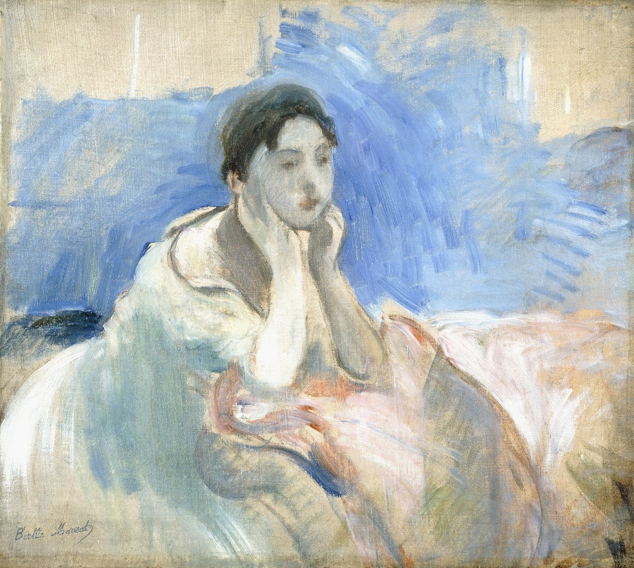 Jong meisje leunend door Berthe Morisot