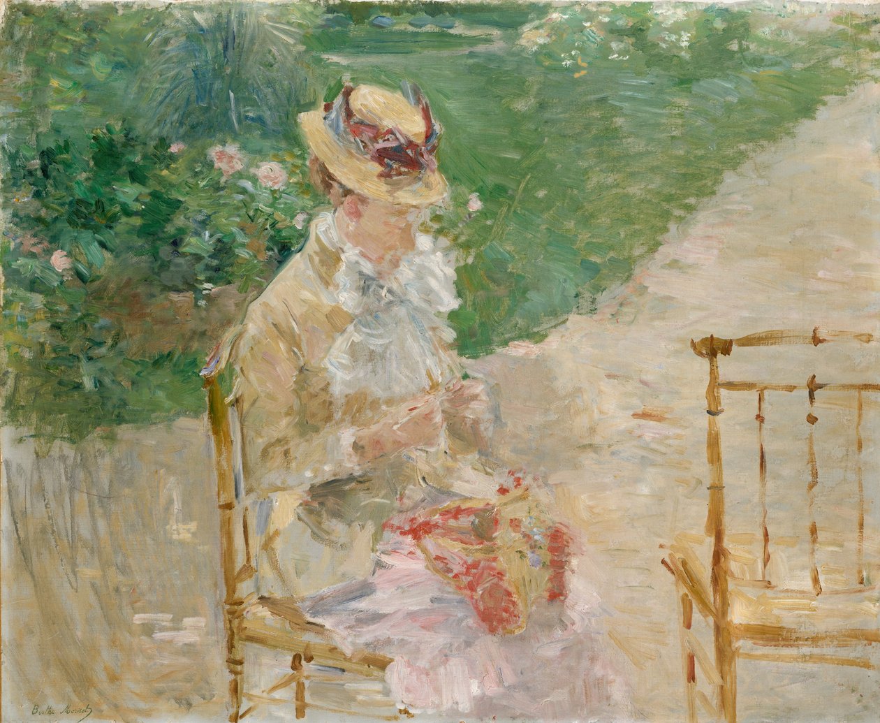 Jonge Vrouw die Breit door Berthe Morisot