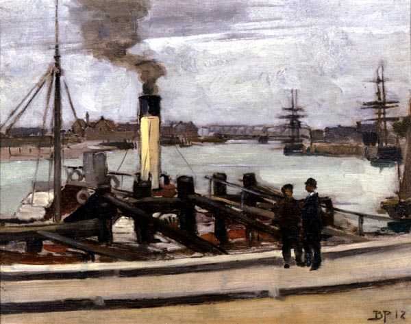 Thames scheepvaart door Bertram Priestman
