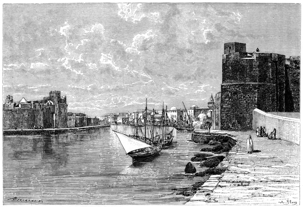 Bizerta, gezien vanaf de Kasbah, ca. 1890 door Auguste Bertrand