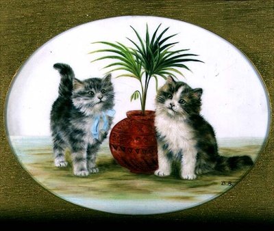 Kittens bij een Palm in een Kom door Bessie Bamber