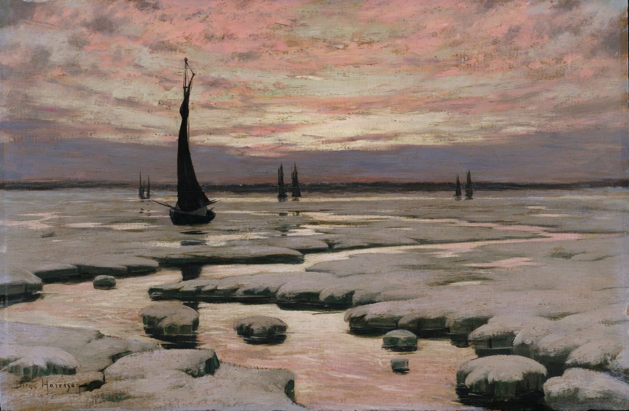Winterzonsondergang, ca. 1890 door Birge Harrison