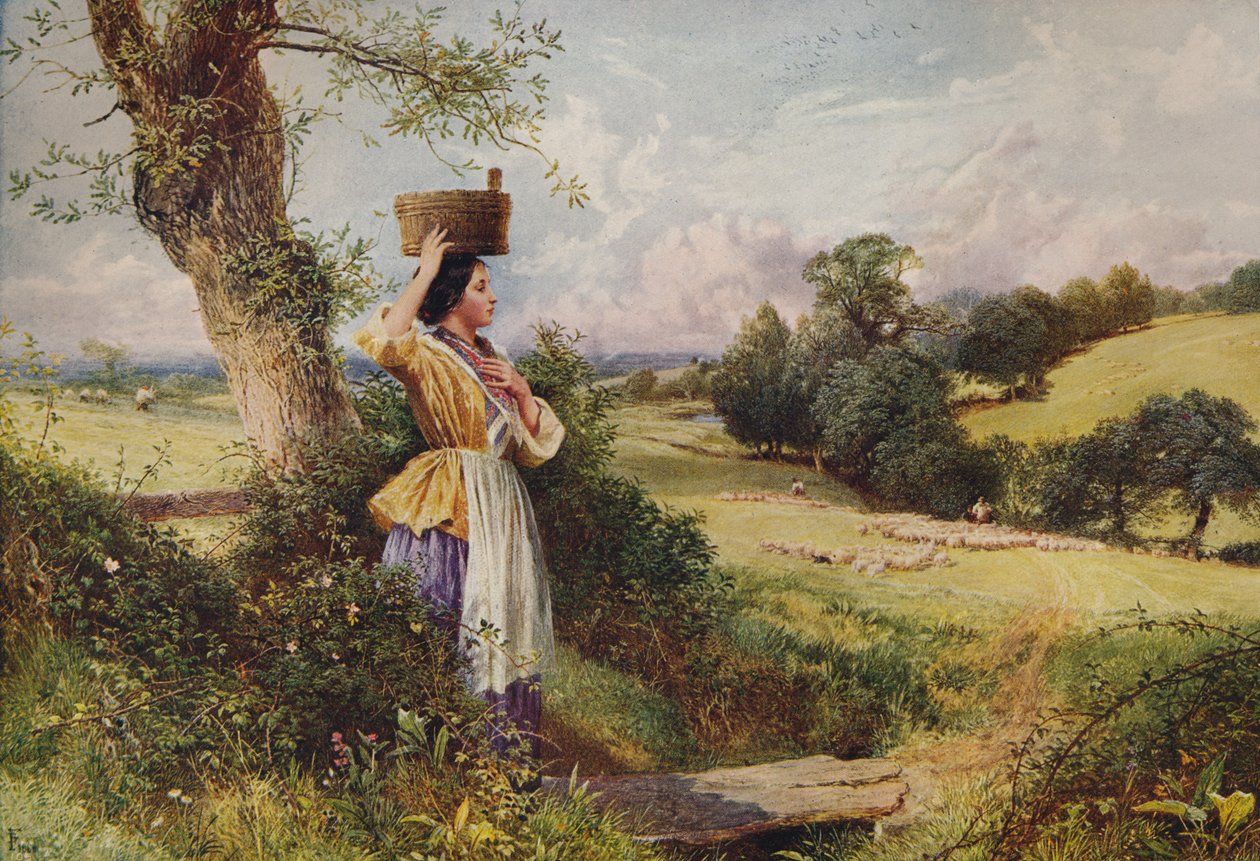 Het melkmeisje, 1860, ca. 1915 door Birket Foster