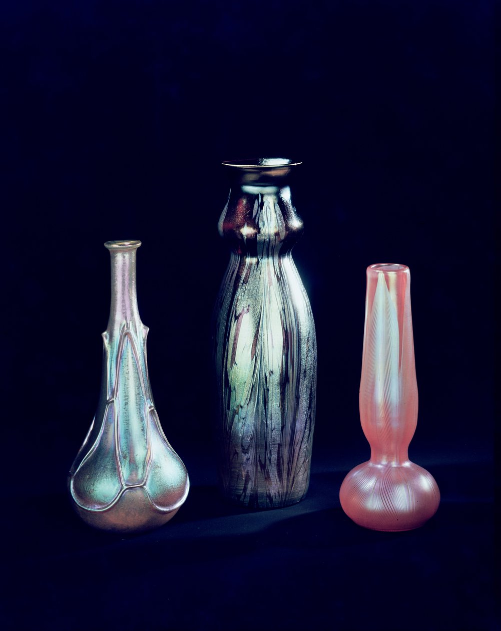 Collectie vazen, mogelijk Loetz, ca. 1900, glas door Bohemian School