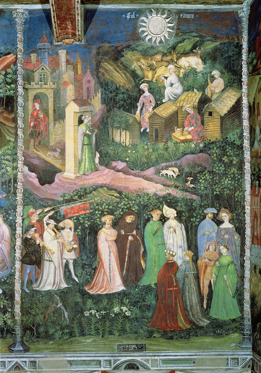 De maand juni, ca. 1400 (fresco) door Bohemian School