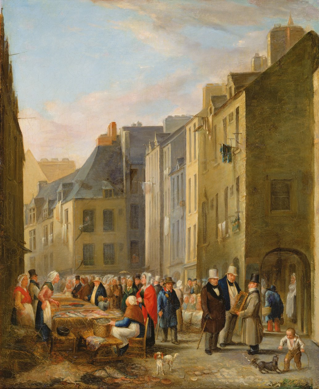 De vismarkt in Cherbourg, 1830-40 door Bon Dumouchel