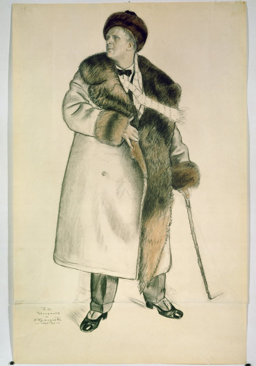 Portret van de operazanger Feodor Ivanovich Chaliapin, 1920-21 door Boris Mikhailovich Kustodiev