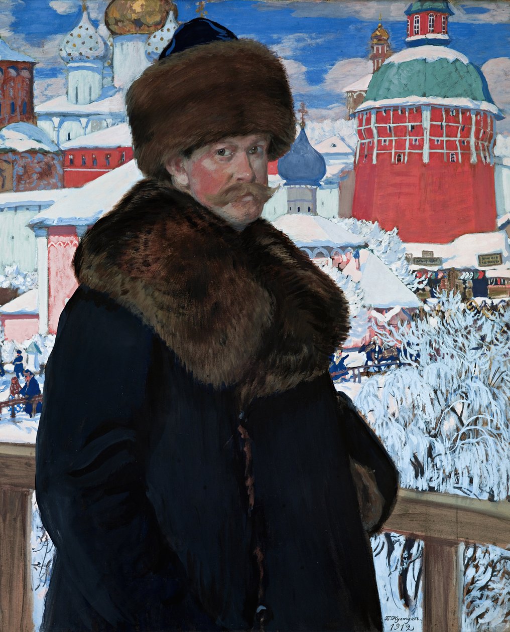 Zelfportret, 1912 door Boris Mikhailovich Kustodiev