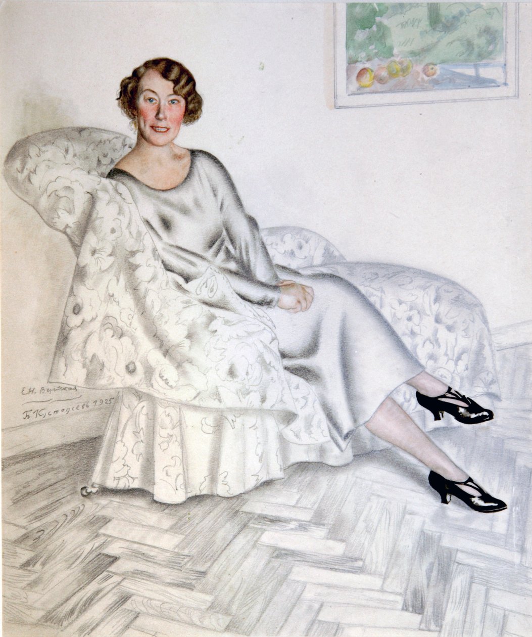 Dame in interieur door Boris Mikhailovich Kustodiev