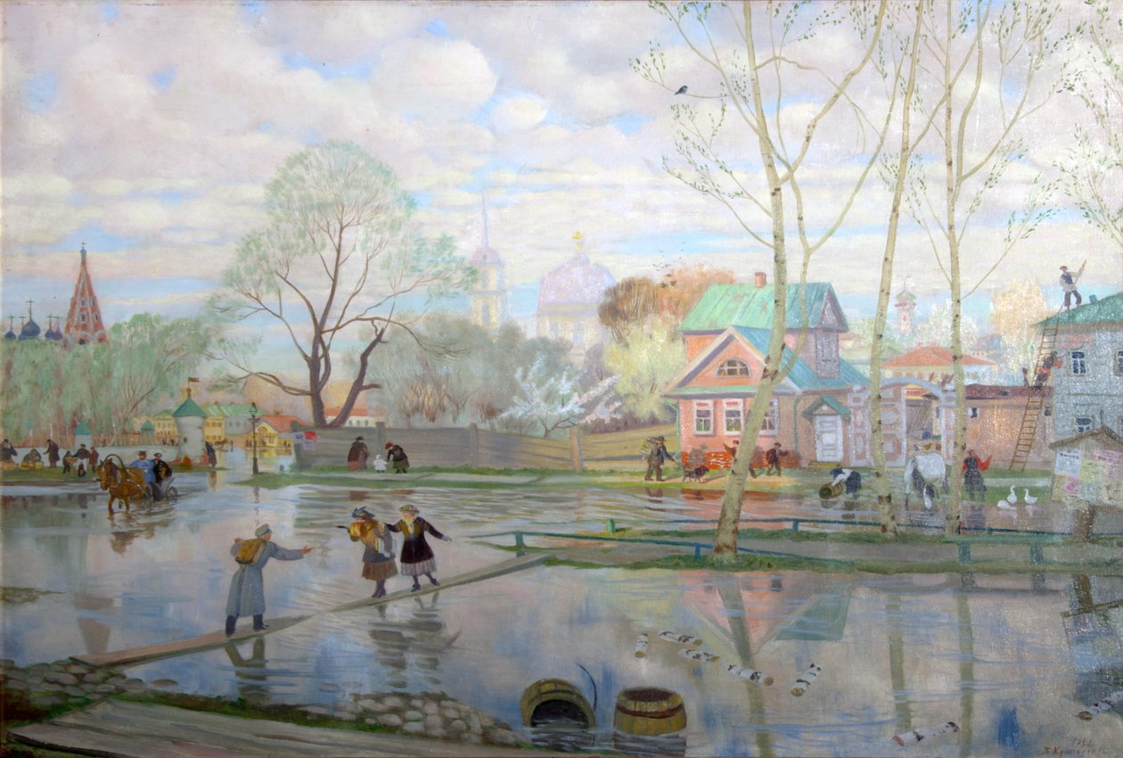 Lente, 1921 door Boris Mikhailovich Kustodiev