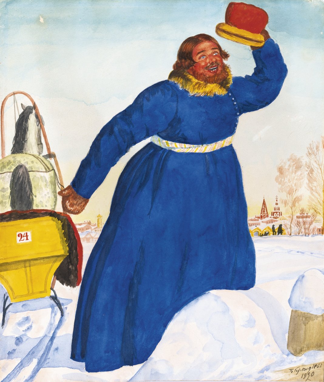 Koetsier, 1920 door Boris Mikhailovich Kustodiev