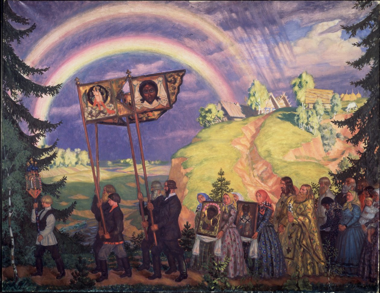 Paasprocessie, 1915 door Boris Mikhailovich Kustodiev