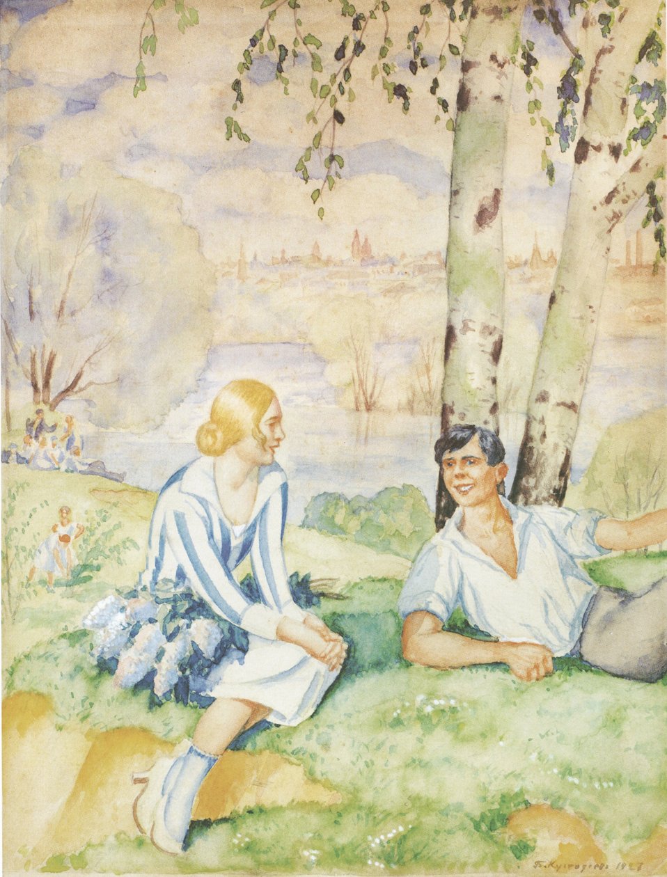 Lente aan de rivier, 1927 door Boris Mikhailovich Kustodiev