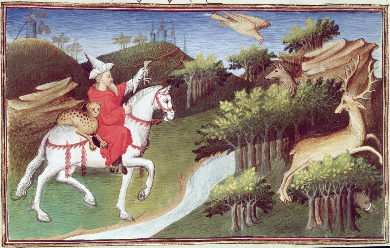Ms Fr 2810 f.31v, De Grote Khan laat zijn adelaar los tegen een hinde, uit het 
