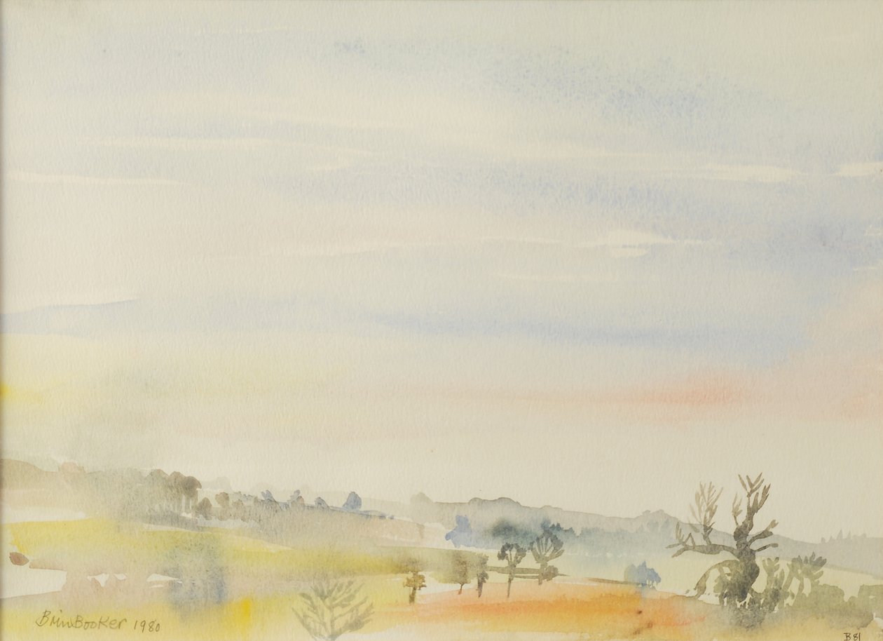 Landschap, Great Bradley, 1980 door Brenda Brin Booker