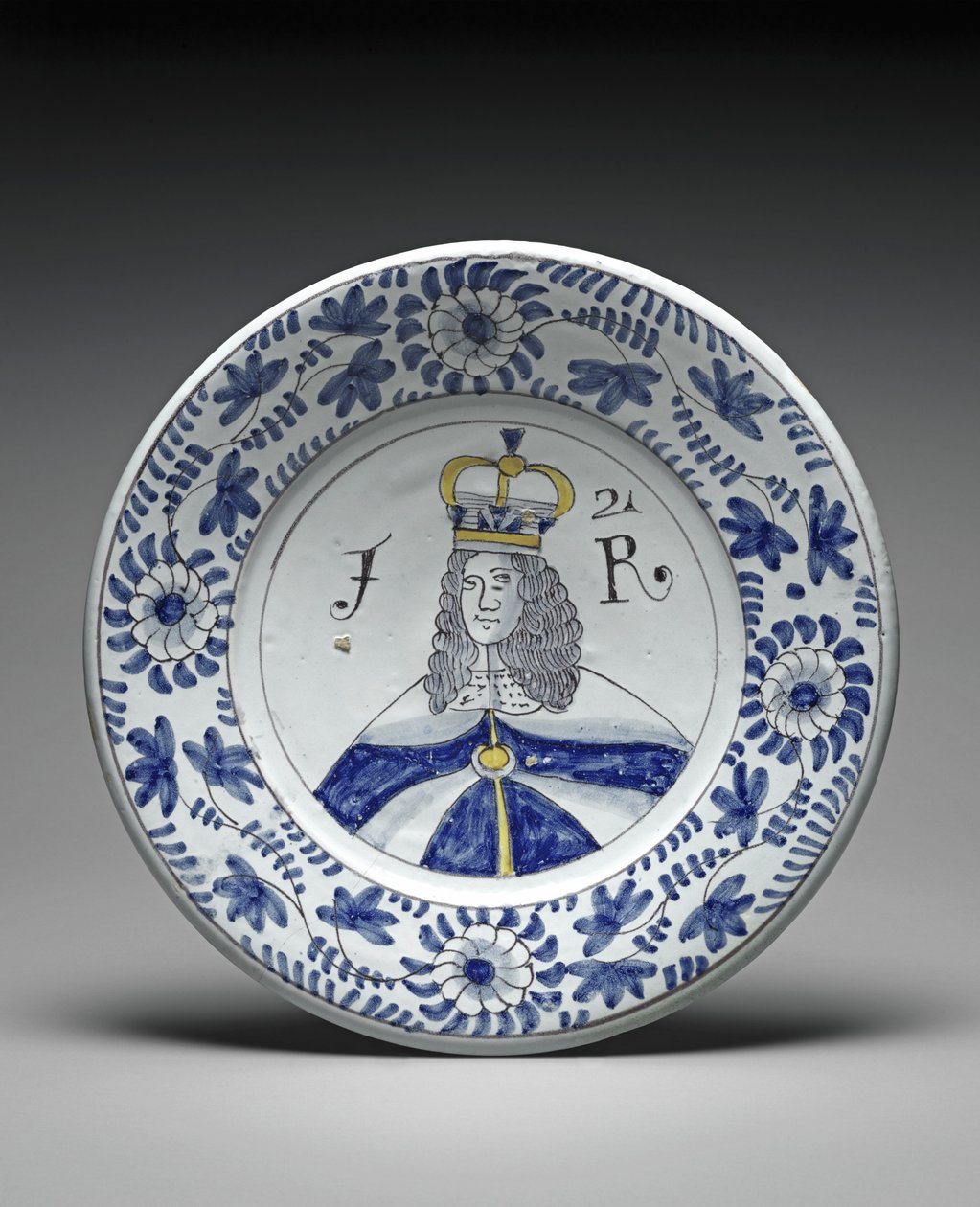 Schaal, James II, ca. 1685-88 (tin-glazuur aardewerk) door Brislington Pottery