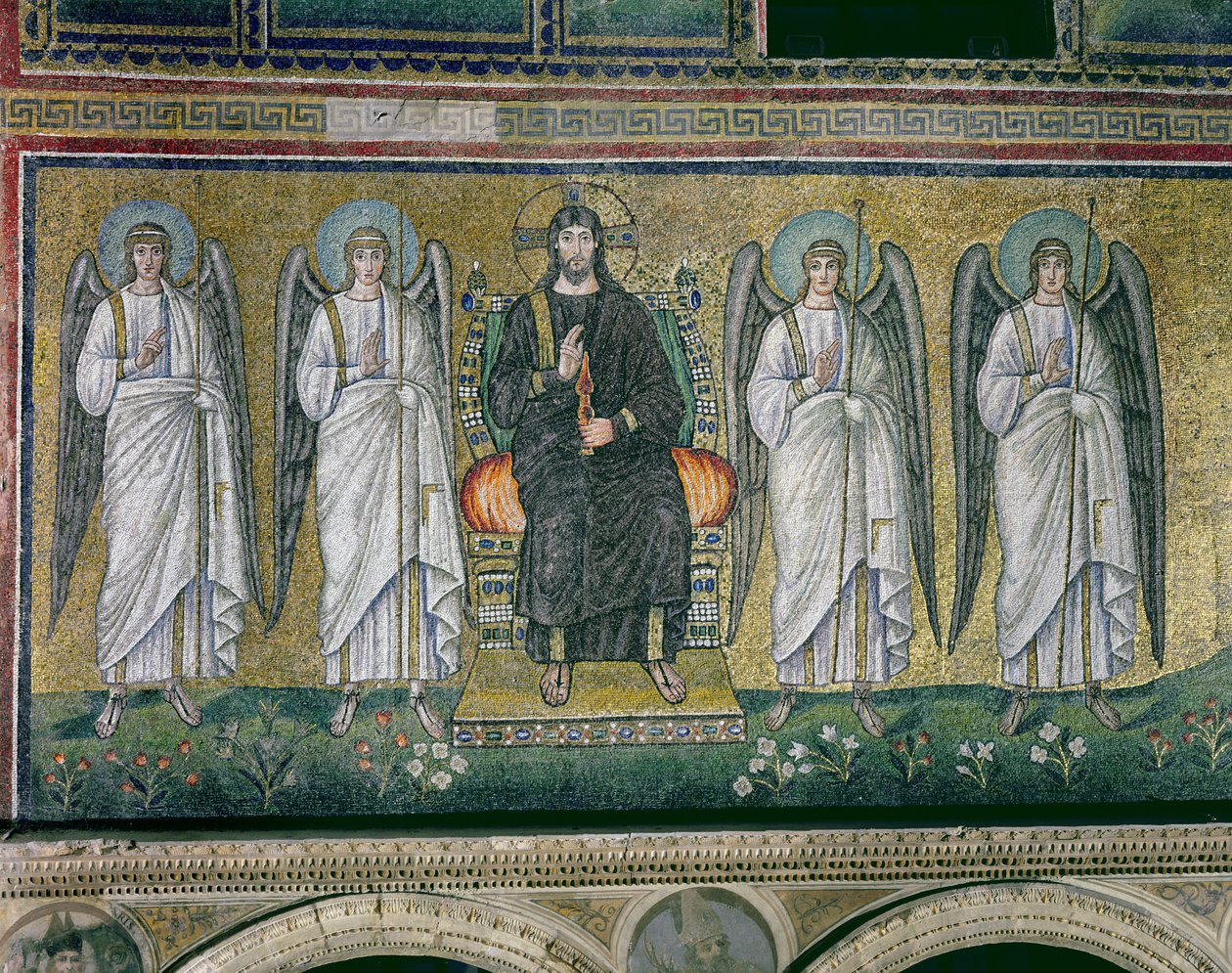 Christus op de troon met de engelen (mozaïek) door Byzantine School