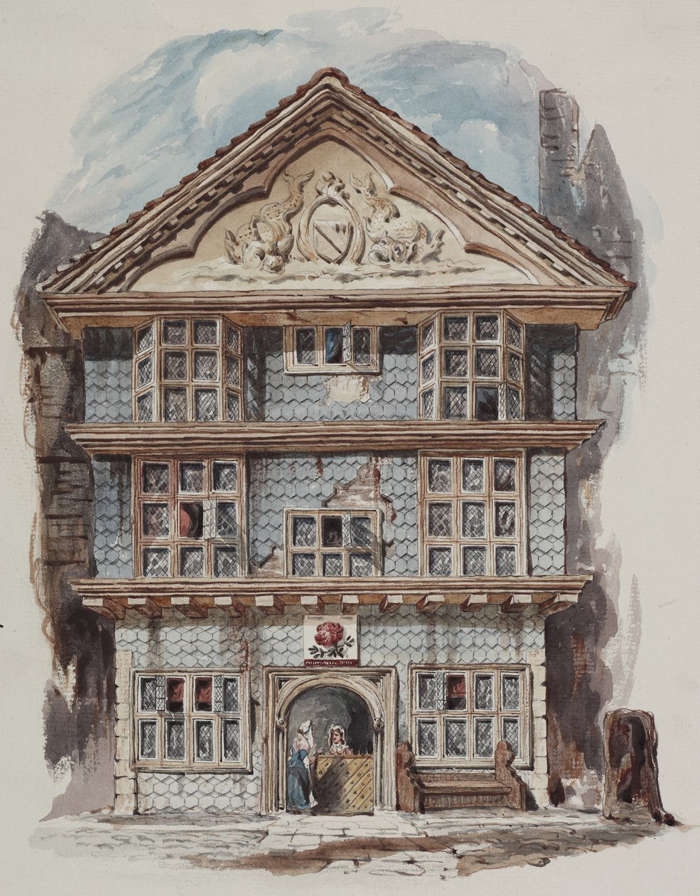 Retrospectief uitzicht op de Rose Tavern, Fenchurch Street in 1730, ca. 1805 door C. Williams