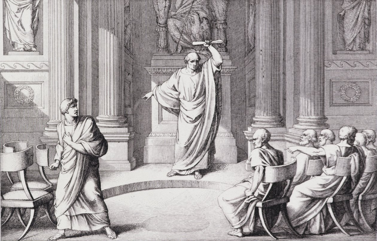Cicero die Catilina aanklaagt (gegraveerd door B. Barloccini, 1849) door C.C Perkins