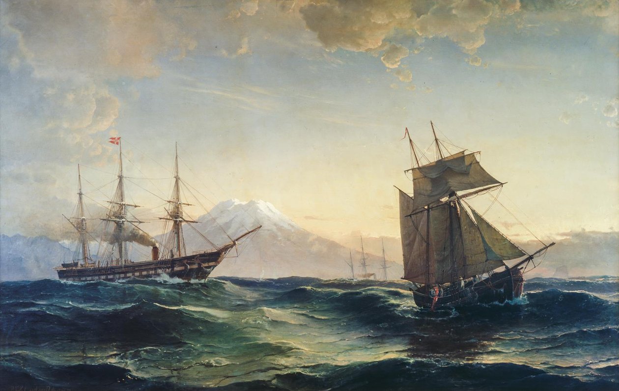 Schepen voor de kust van IJsland door C.F. Sørensen