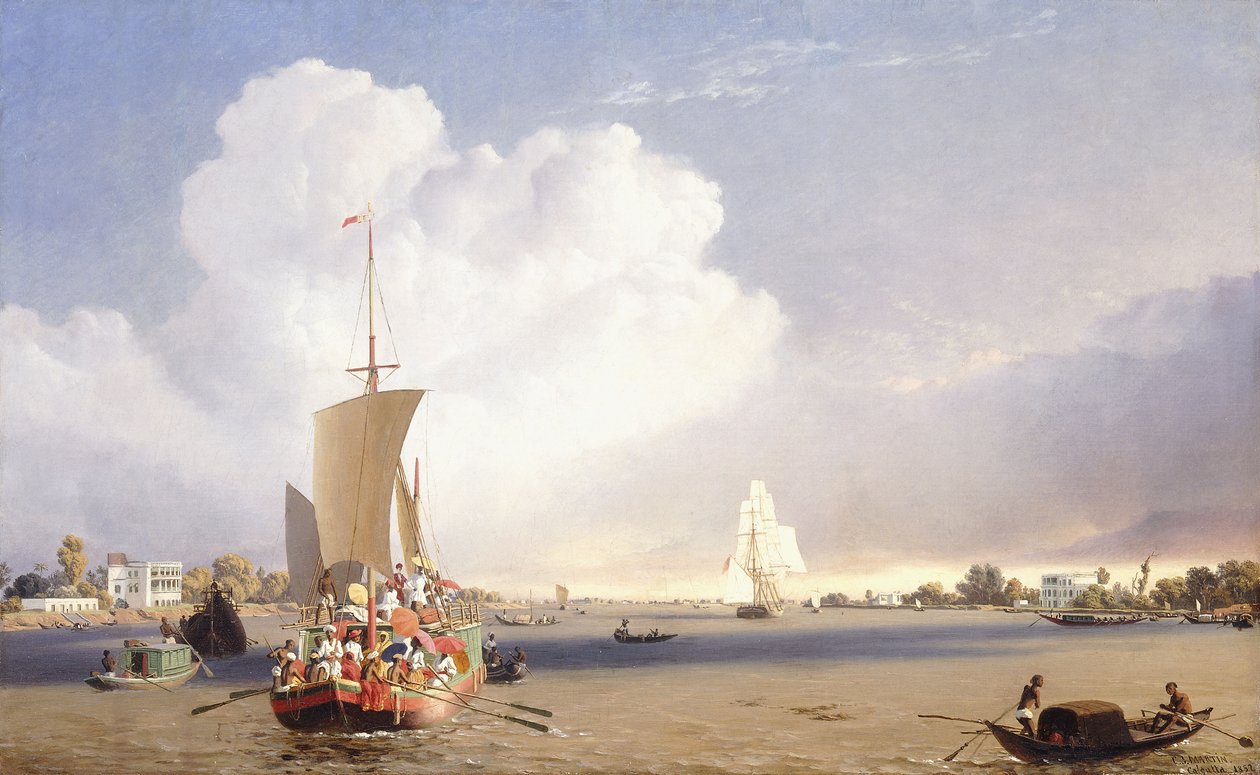 Scheepvaart op de Hooghly-rivier, Calcutta, 1852 door C.J. Martin