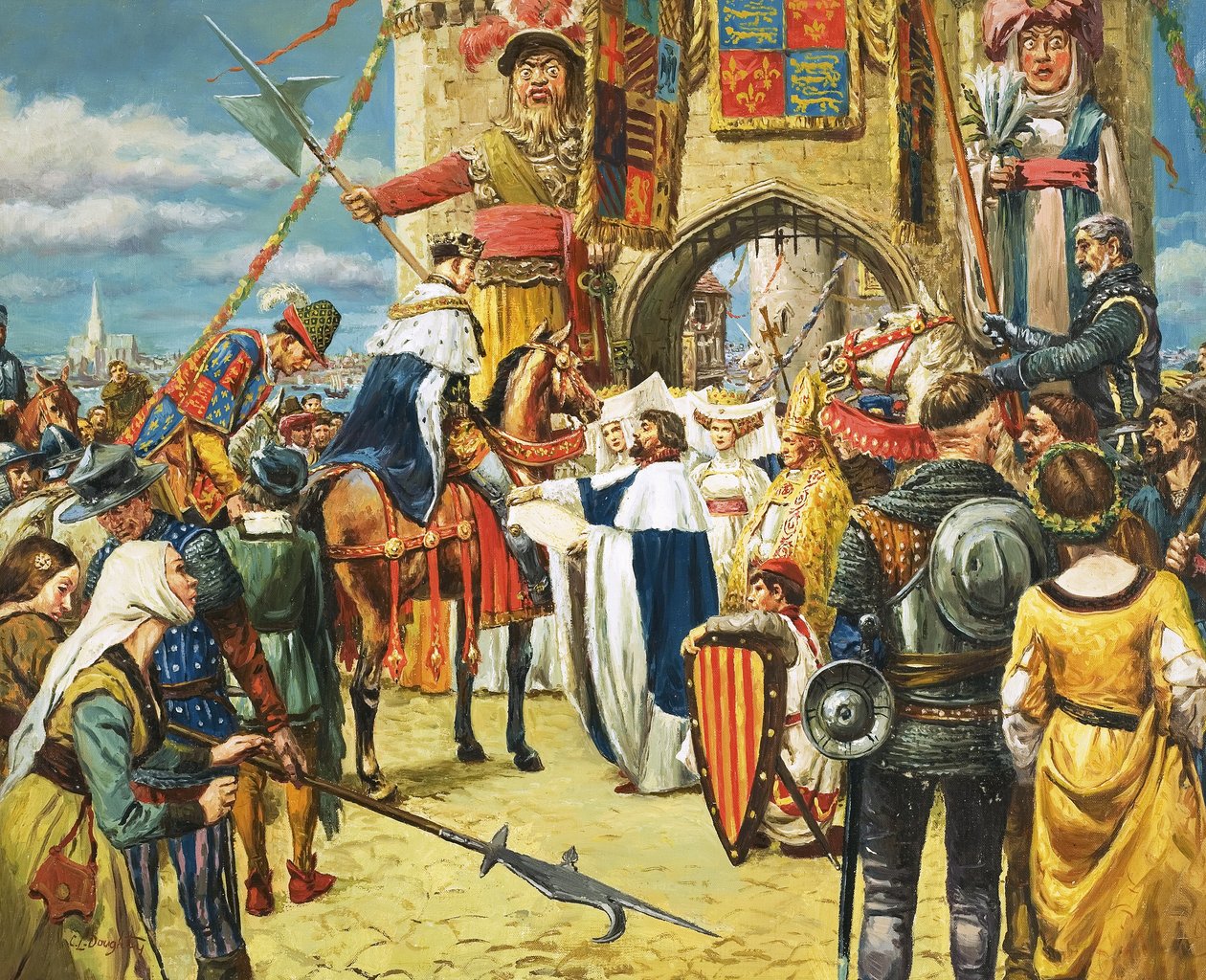 Ongeïdentificeerde koning begroet door hoogwaardigheidsbekleders door C.L. Doughty