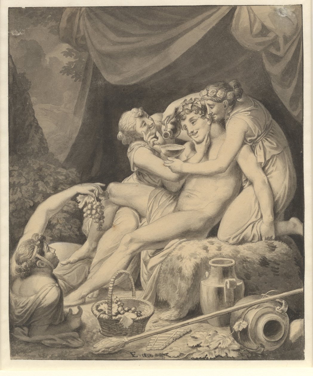 Bacchus met drie bacchanten door Christoffer Wilhelm Eckersberg