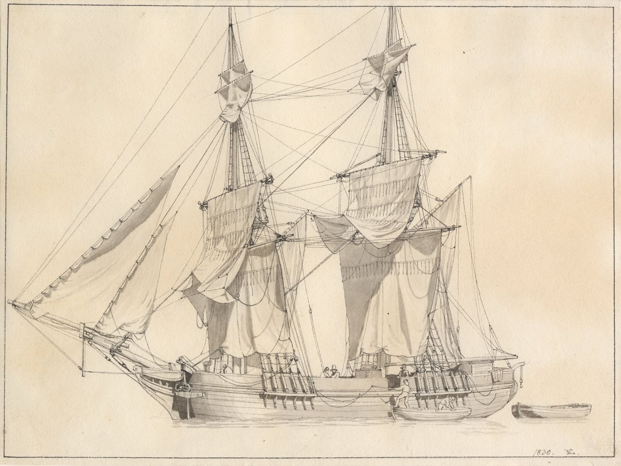 Een Brig Droogt Zeilen door Christoffer Wilhelm Eckersberg
