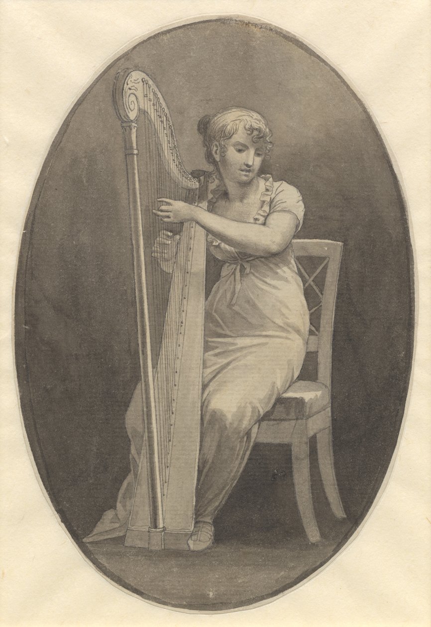 Een dame die harp speelt door Christoffer Wilhelm Eckersberg