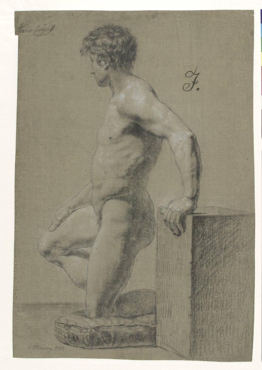 Mannelijk knielend model, profiel naar links door Christoffer Wilhelm Eckersberg