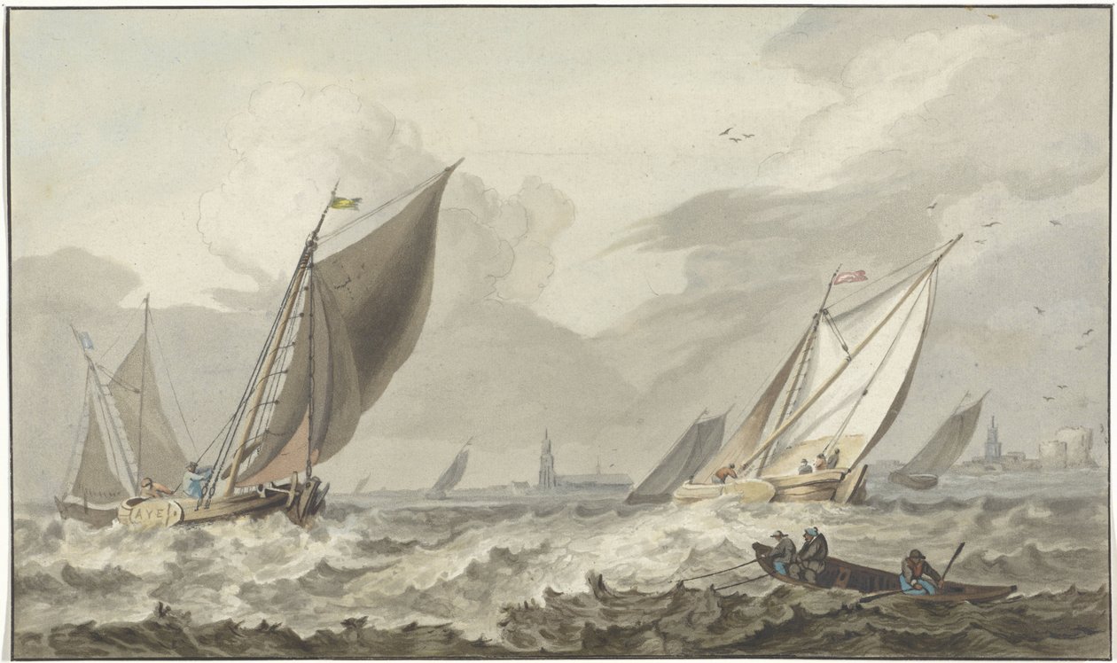 Zuiderzee met Medemblik in het verschiet door C. Dietrich (prentmaker)