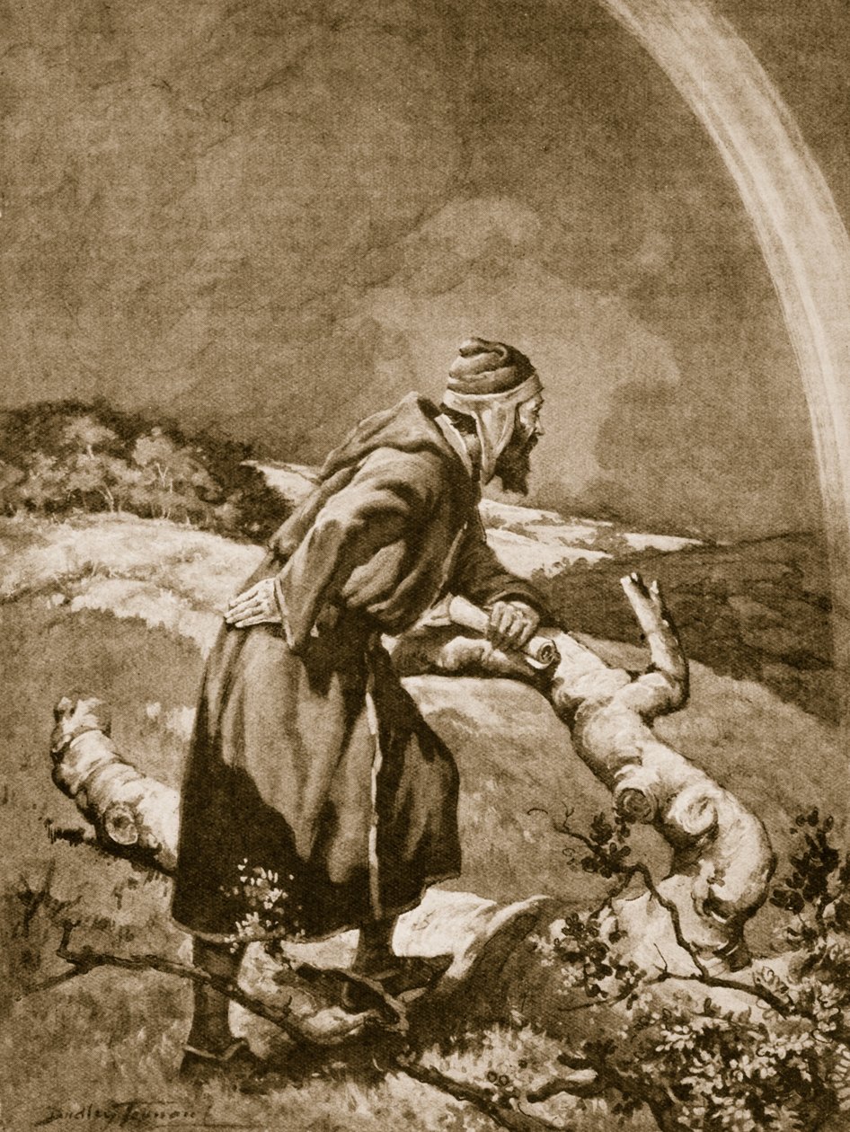 Roger Bacon bestudeert een regenboog door C. Dudley Tennant