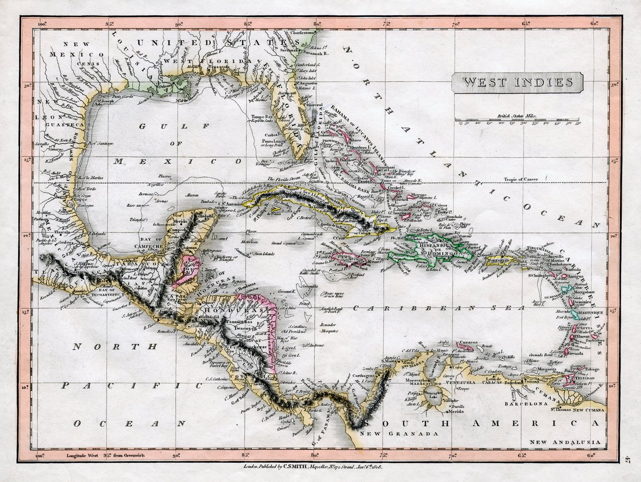 Een kaart van de West-Indië, 1808 door C Smith