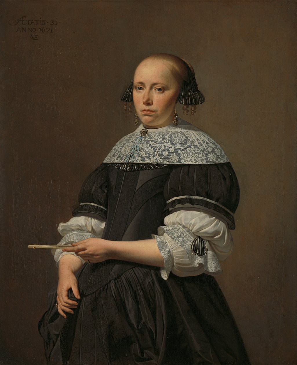 Portrait of Elisabeth Kessel (1640-1717). door Caesar van Everdingen