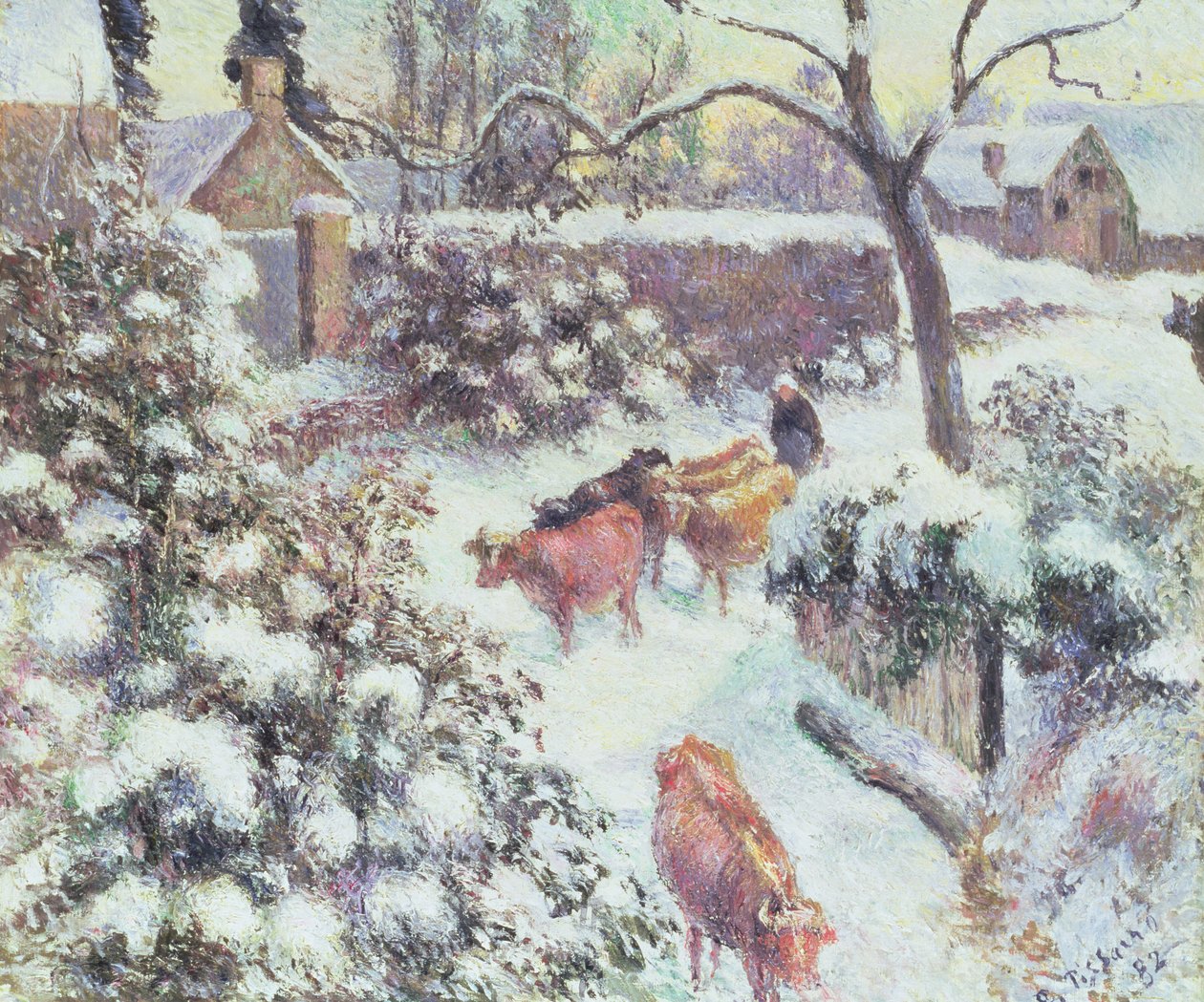Sneeuweffect in Montfoucault, 1882 door Camille Jacob Pissarro