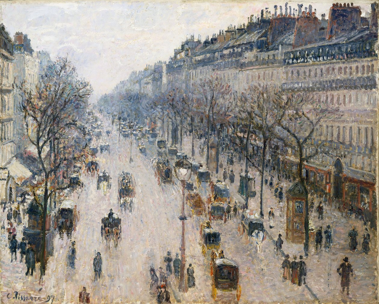 De Boulevard Montmartre op een winterochtend door Camille Jacob Pissarro