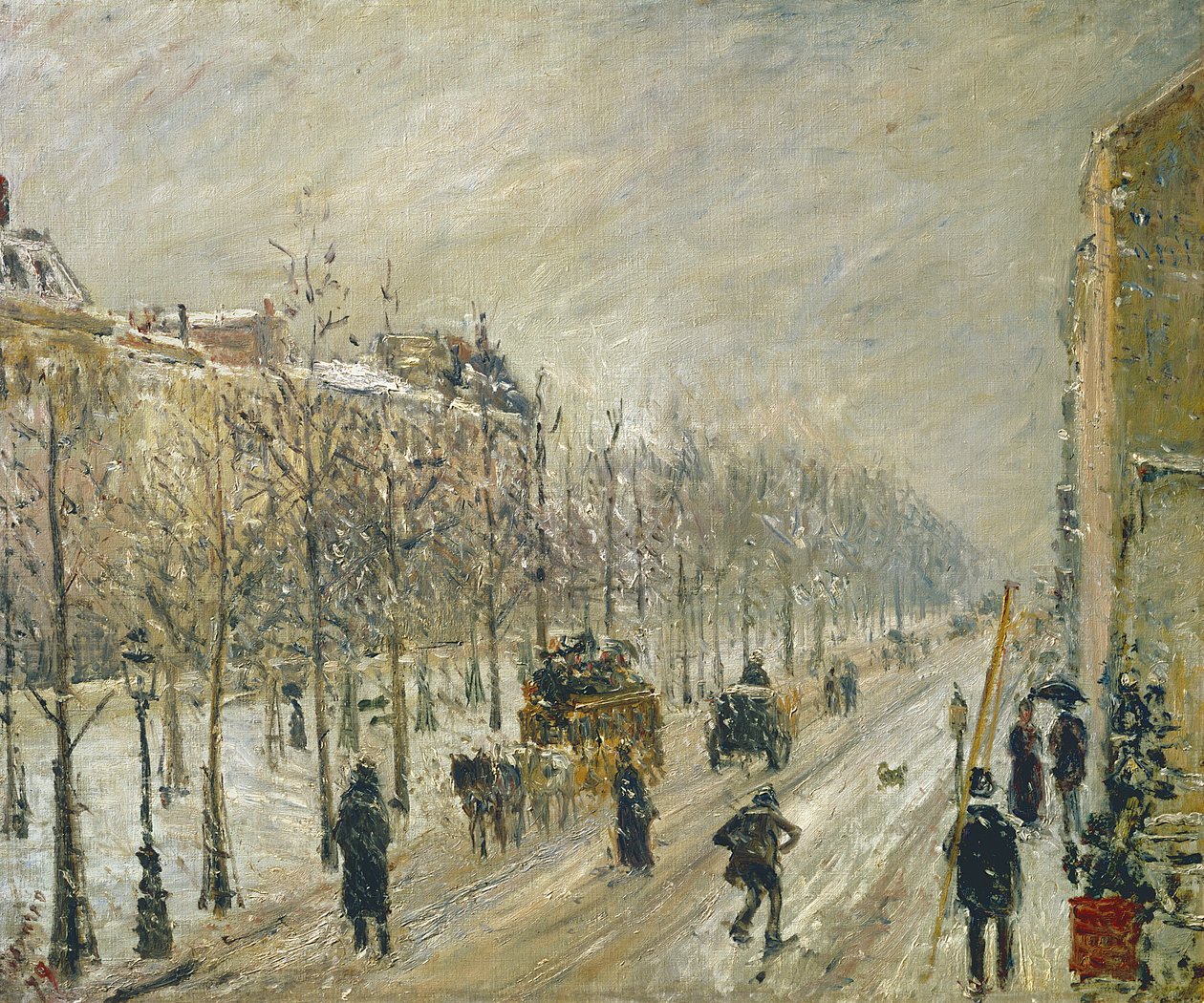 De boulevards onder sneeuw, 1879 door Camille Jacob Pissarro