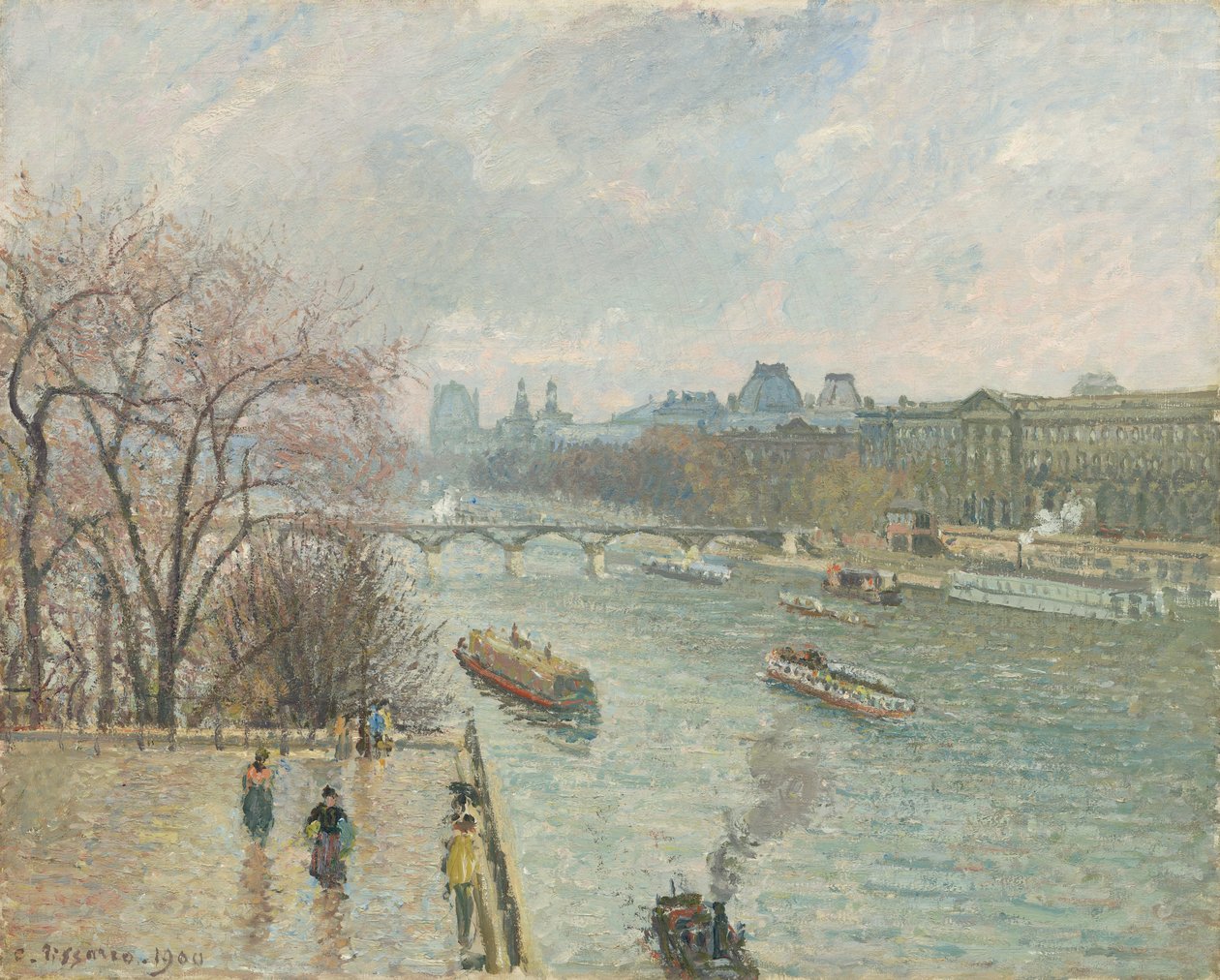 Het Louvre, middag, regenachtig weer door Camille Jacob Pissarro