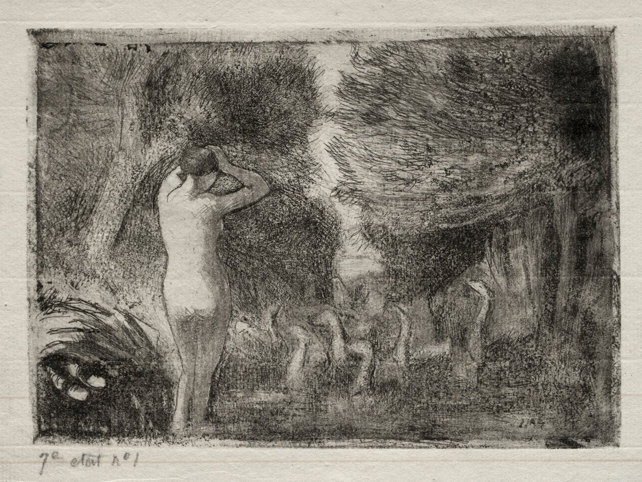 Bader en ganzen door Camille Pissarro