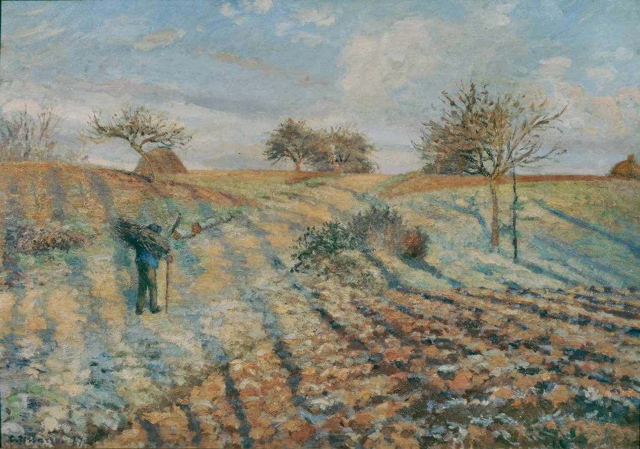 Gelee blanche (Hoarfrost) ... (olieverf op doek) door Camille Pissarro