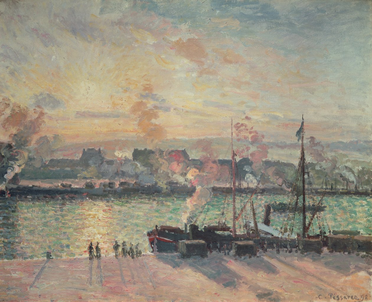 Zonsondergang in Rouen door Camille Pissarro