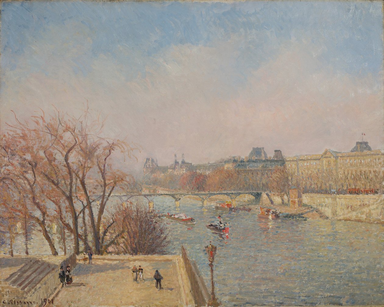 Het Louvre, ochtend, zonlicht door Camille Pissarro