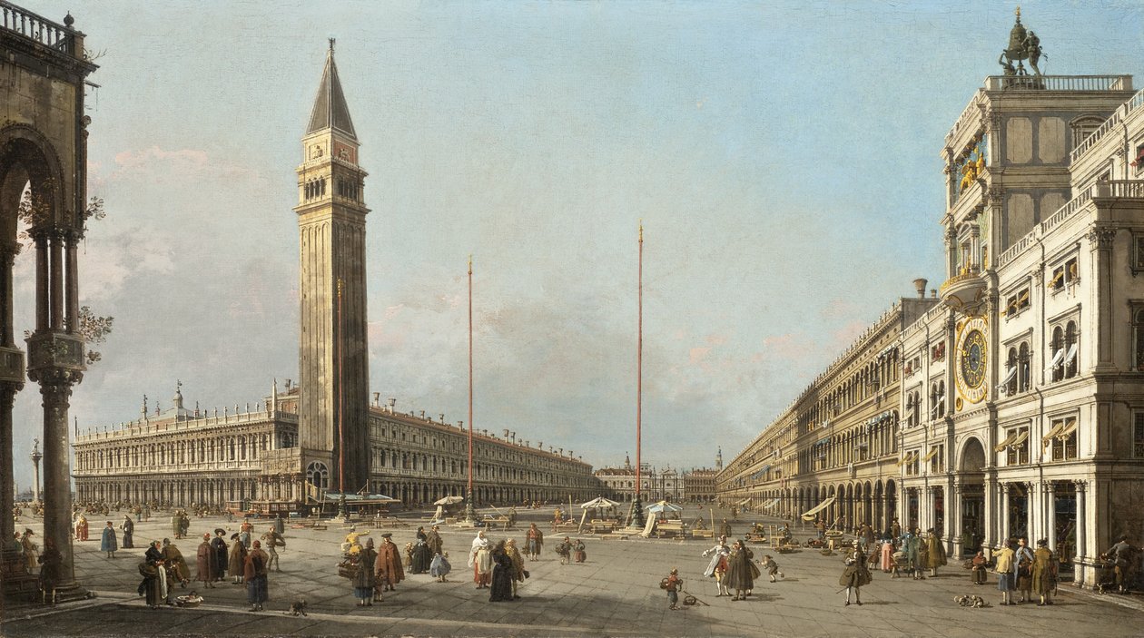 Piazza San Marco, kijkend naar het zuiden en westen, 1763 door Giovanni Antonio Canal