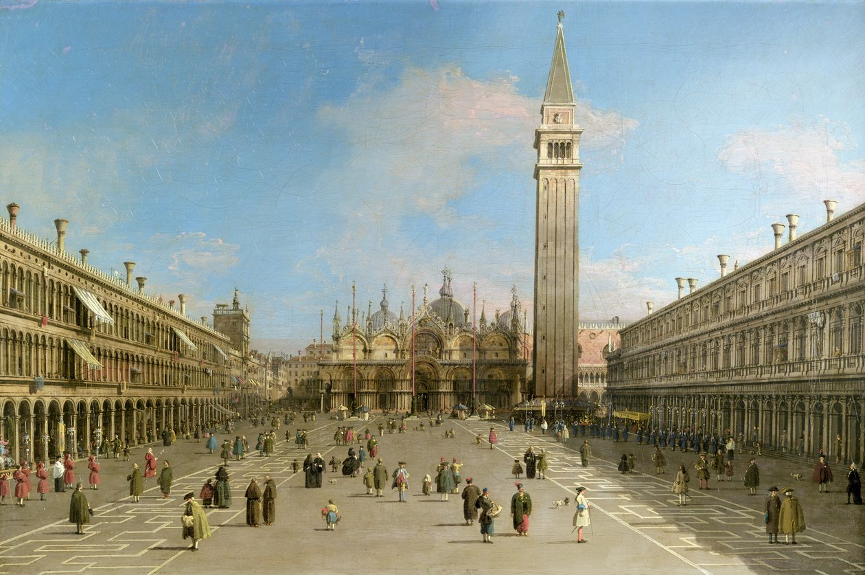 Piazza San Marco met uitzicht op de Basilica di San Marco door Giovanni Antonio Canal