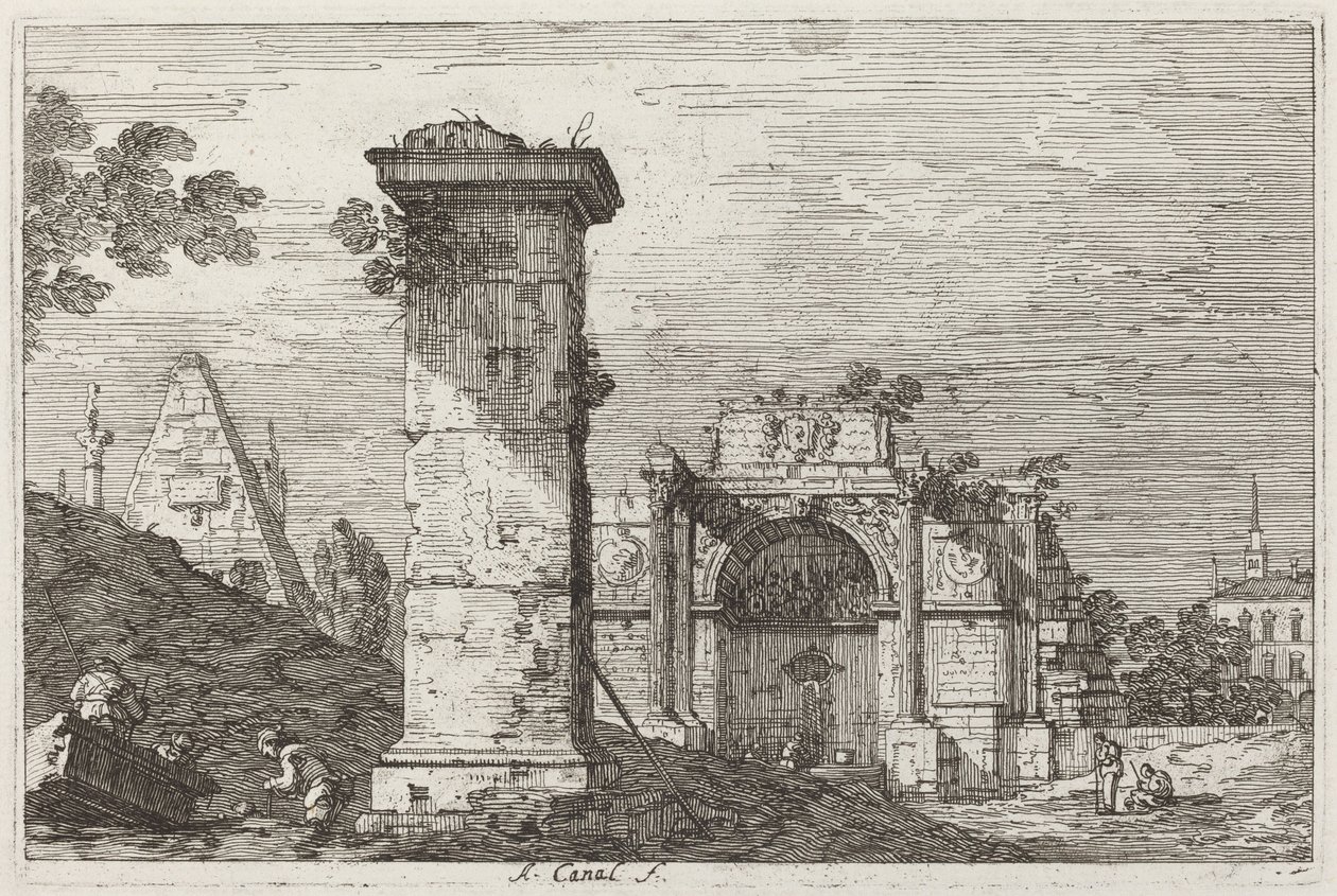 Landschap met Verwoeste Monumenten [rechts] door Canaletto