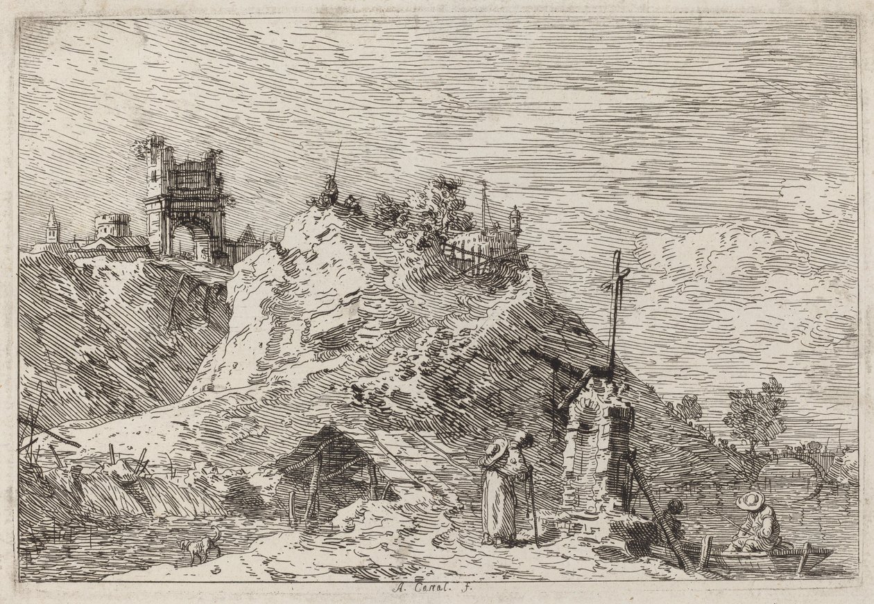 Landschap met de pelgrim in gebed door Canaletto