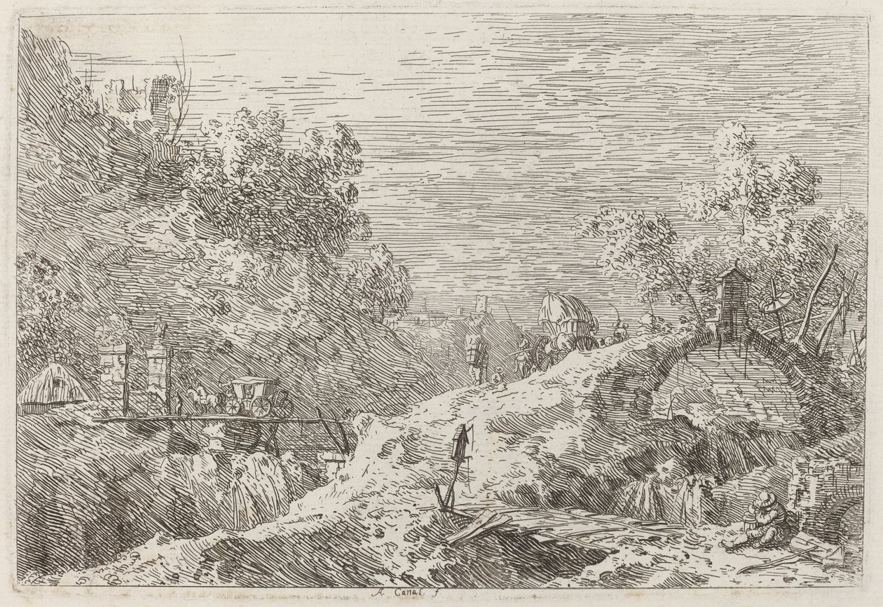 Berglandschap met Vijf Bruggen door Canaletto