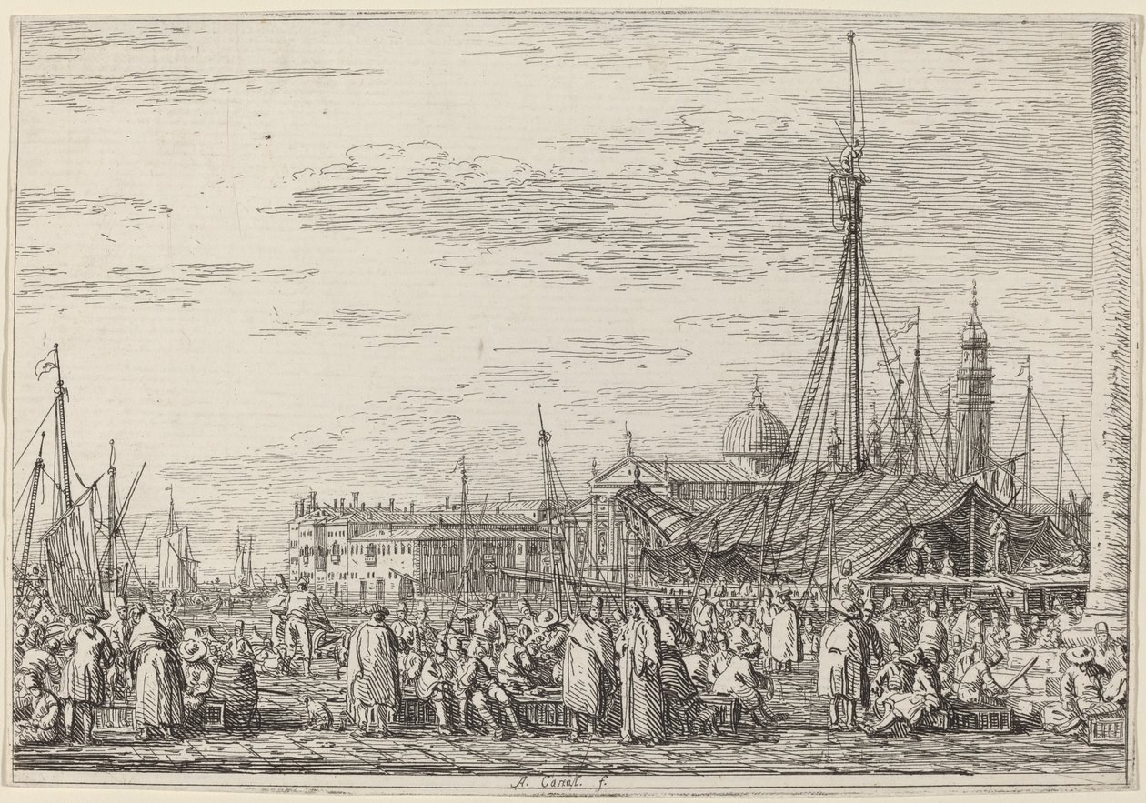 De Markt op de Molo door Canaletto