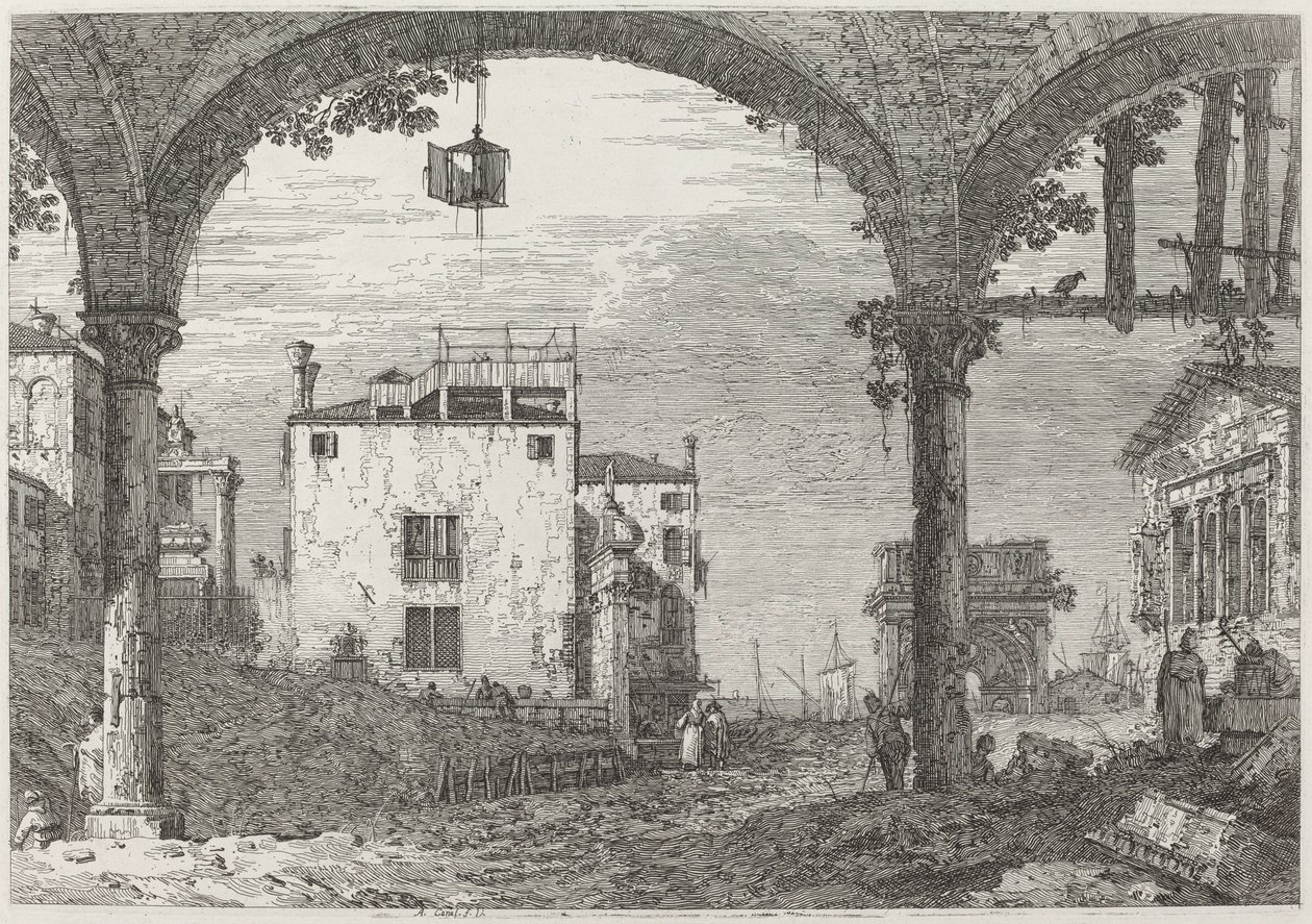 Het portiek met de lantaarn door Canaletto